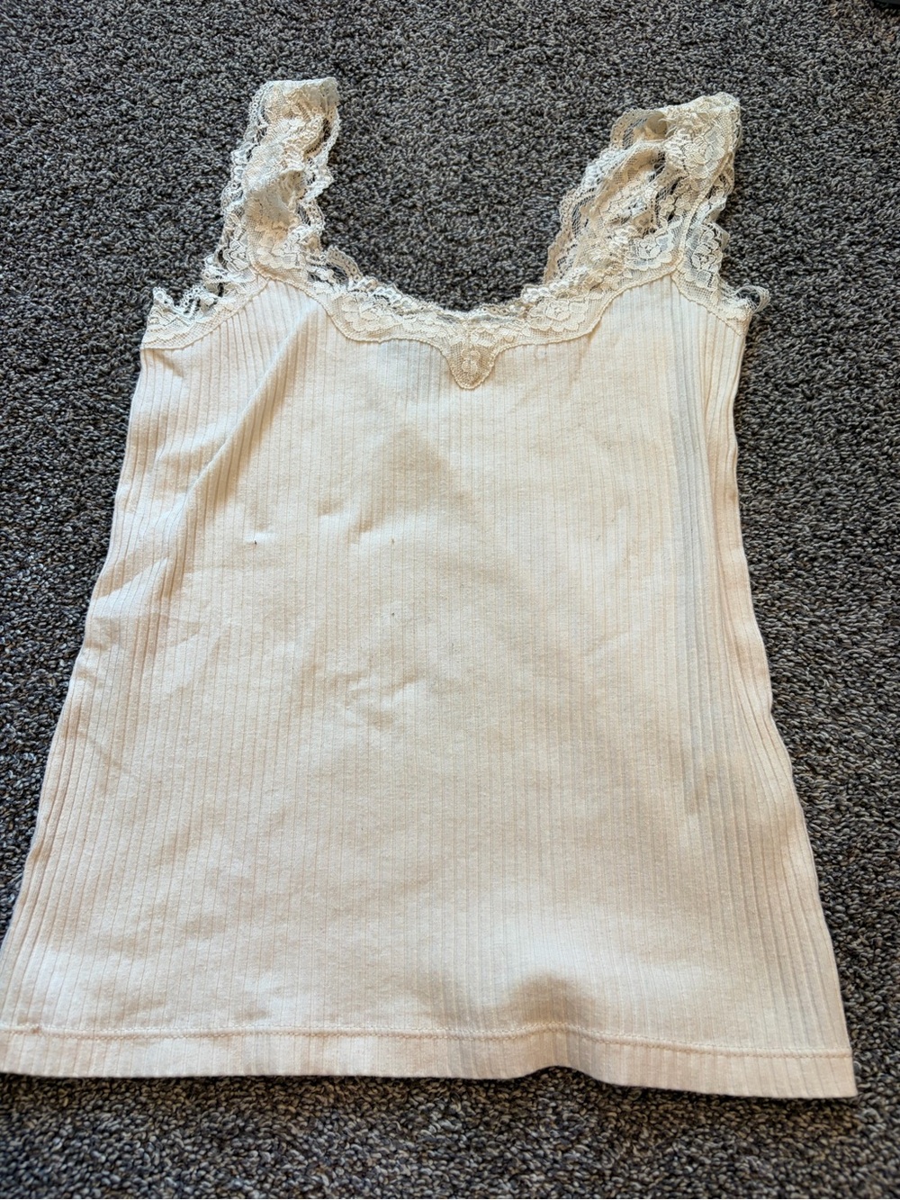 J. Crew Ribbed Lace-Trim Camisole - Cream